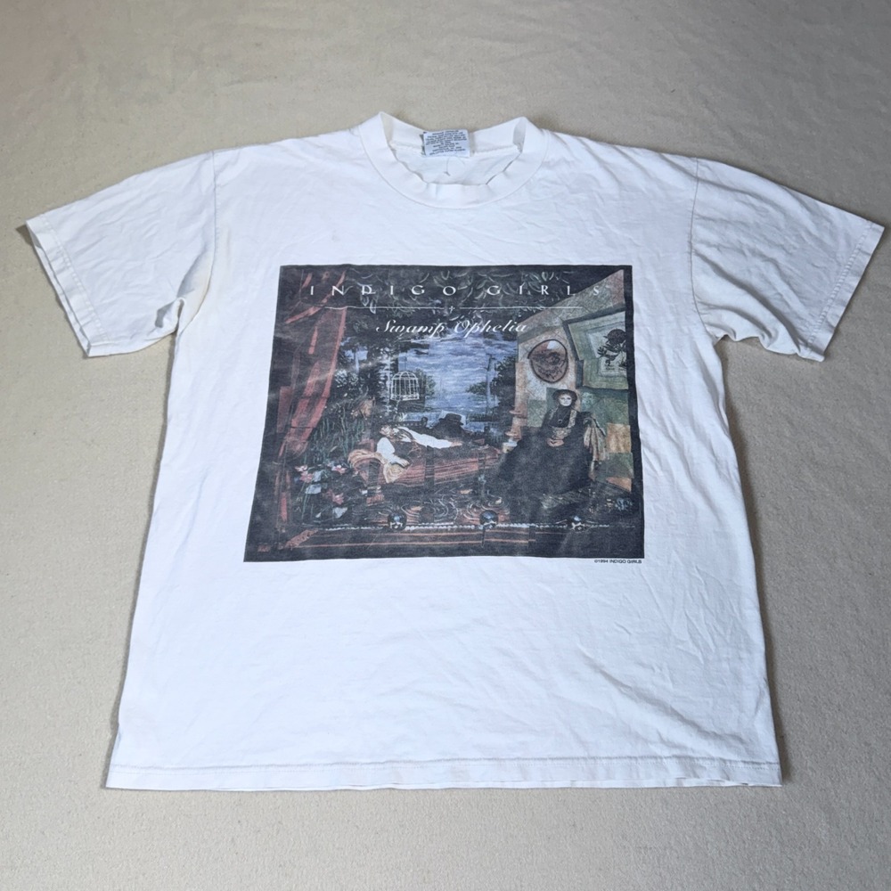 Vintage Indigo Girls T-Shirt Lee Swamp Ophelia 90s Band Graphic White Large